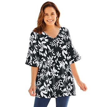 Woman Within Plus Size Ruffled Elbow-Sleeve Tunic