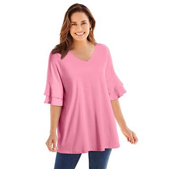 Woman Within Plus Size Ruffled Elbow-Sleeve Tunic