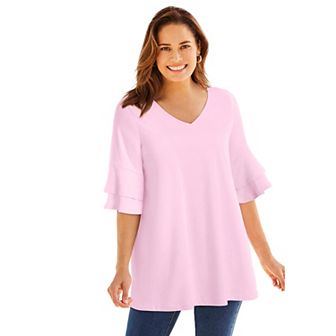 Woman Within Plus Size Ruffled Elbow-Sleeve Tunic