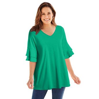 Woman Within Plus Size Ruffled Elbow-Sleeve Tunic