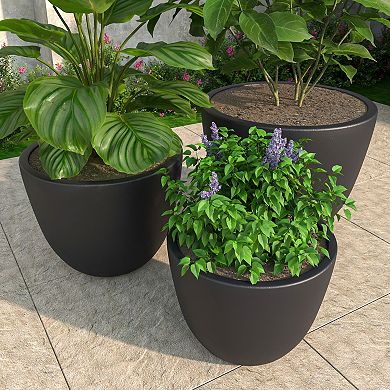 Dahlia Black Round Planter Set of 3