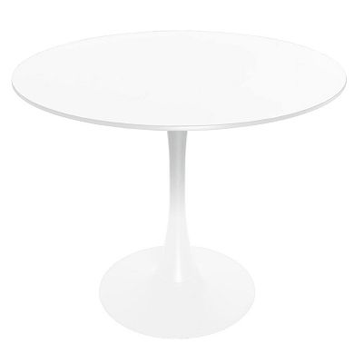 LeisureMod Bristol 5-Piece Dining Set Round Dining Table, 4 Plastic Dining Chairs White Legs