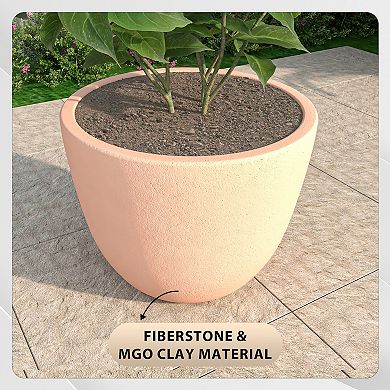 LeisureMod Dahlia Series Poly Stone Planter in TerraCotta Color 21.3 Dia, 15.7 High