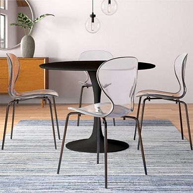 LeisureMod Bristol 5-Piece Dining Set Round Dining Table, 4 Plastic Dining Chairs Black Legs