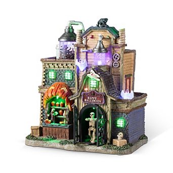 Glitzhome 11"H Lighted Resin Table Village Decor, Halloween Haunted House Decor, Tabletop Decoration