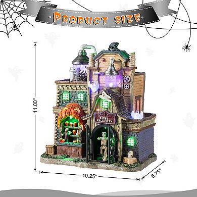 Glitzhome 11"H Lighted Resin Table Village Decor, Halloween Haunted House Decor, Tabletop Decoration