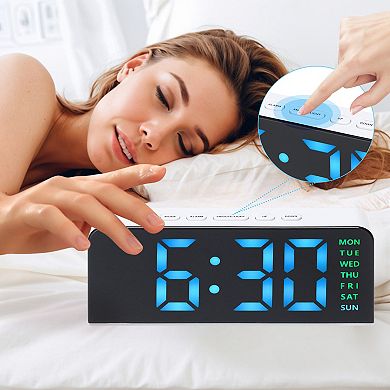 Digital Dual Alarm Clock w Night Light, Day of Week, Temperature, Dimmable 12/24H, 6.3x2.6x1.6 inch