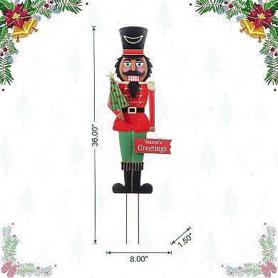 Glitzhome 36"H African Nutcracker Yardstake, Christmas Metal Wall Decor