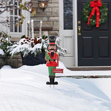 Glitzhome 36"H African Nutcracker Yardstake, Christmas Metal Wall Decor