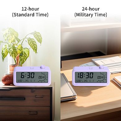 Small Digital Alarm Clock with Big Numbers Display, Dimmable, Temperature, 12/24H, 5.9x3.1x1.6 inch