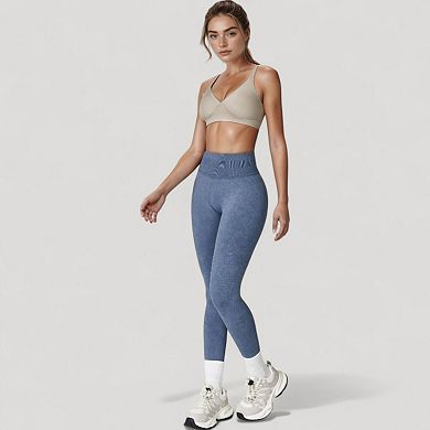 Women's Seamless Ribbed High Waist Full Length Leggings with Compression Fit