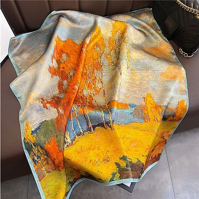 Women's Elegant Floral, Abstract, and Chain Print Silk Square Scarves with Luxurious Satin Finish