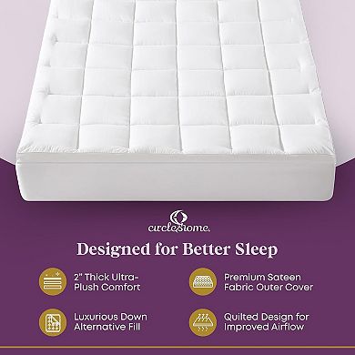 Circles Home Mattress Topper - Cotton, Down Alternative Fill, Anti-Slip Anchors, Soft & Comfy