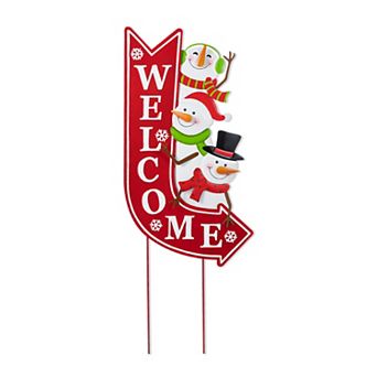 Glitzhome 35.75"H Metal Christmas Yard Stake, Snowmen Arrow Welcome Wall Decor