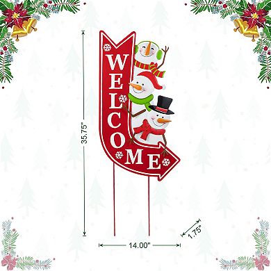 Glitzhome 35.75"H Metal Christmas Yard Stake, Snowmen Arrow Welcome Wall Decor