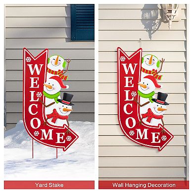 Glitzhome 35.75"H Metal Christmas Yard Stake, Snowmen Arrow Welcome Wall Decor