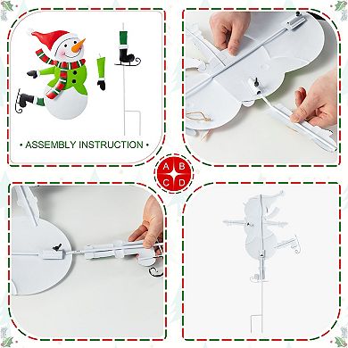 Glitzhome Set of 2 Skiing Snowmen Yard Stakes, 36"H Metal Christmas Wall Decor