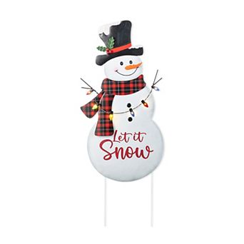 Glitzhome 36"H Lighted Metal Christmas Yard Stake, Let it Snow Snowman Wall Decor
