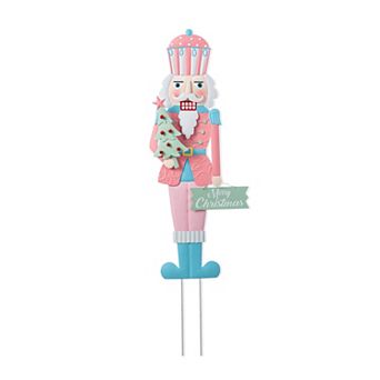 Glitzhome 36"H Pink Nutcracker Yard Stake, Durable Metal Christmas Wall Decor