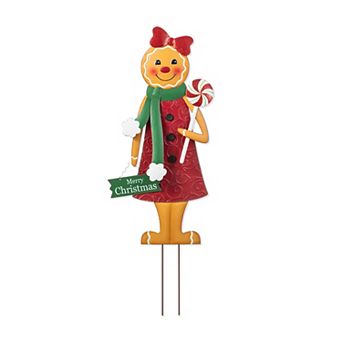 Glitzhome 36"H Gingerbread Man Yard Stake, Metal Christmas Wall Decor