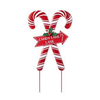 Glitzhome 30"H Candy Cane Yard Stake, Metal Christmas Wall Decor