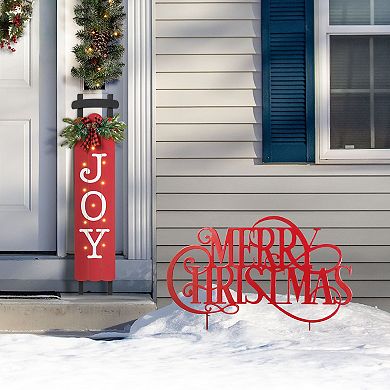 Glitzhome 36''L "MERRY CHRISTMAS" Yard Stake, Oversized Metal Christmas Wall Decor
