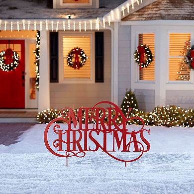Glitzhome 36''L "MERRY CHRISTMAS" Yard Stake, Oversized Metal Christmas Wall Decor