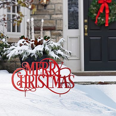 Glitzhome 36''L "MERRY CHRISTMAS" Yard Stake, Oversized Metal Christmas Wall Decor
