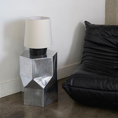 Dan LED Classic Table Lamp with Cream Tapered Drum Shade and Heavy Ceramic Base, Bulb Included (14")