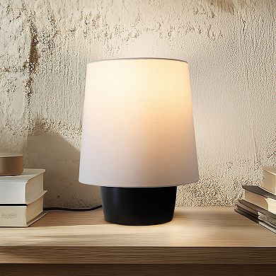 Dan LED Classic Table Lamp with Cream Tapered Drum Shade and Heavy Ceramic Base, Bulb Included (14")