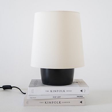 Dan LED Classic Table Lamp with Cream Tapered Drum Shade and Heavy Ceramic Base, Bulb Included (14")