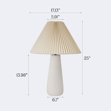 Gwen LED Modern Table Lamp with Cream Pleated Fabric Shade and Weighted Base, Bulb Included (21")