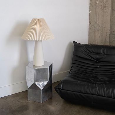 Gwen LED Modern Table Lamp with Cream Pleated Fabric Shade and Weighted Base, Bulb Included (21")