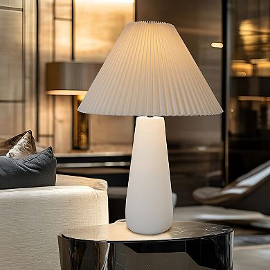 Gwen LED Modern Table Lamp with Cream Pleated Fabric Shade and Weighted Base, Bulb Included (21")