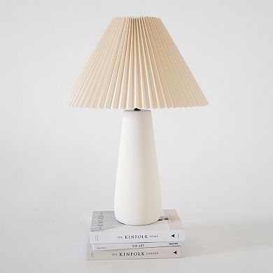 Gwen LED Modern Table Lamp with Cream Pleated Fabric Shade and Weighted Base, Bulb Included (21")