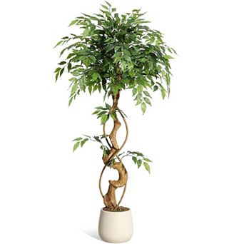 4FT Artificial Ficus Tree in Sturdy White Pot Indoor Faux Plant for Home & Office Decor