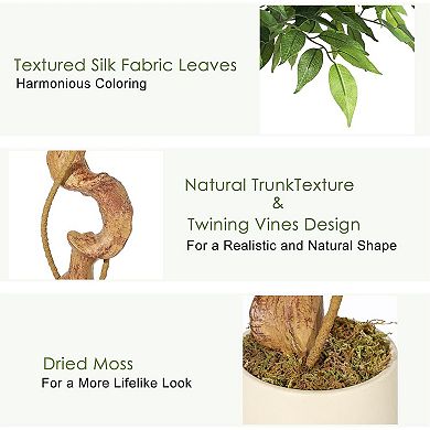 4FT Artificial Ficus Tree in Sturdy White Pot Indoor Faux Plant for Home & Office Decor