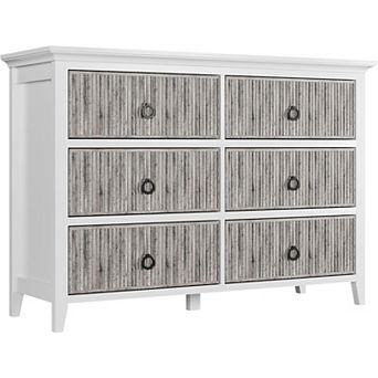 6 Drawer Waveform Fluted Dresser with Large Drawers, Anti-Tip Chest for Bedroom & Living Room,Gray