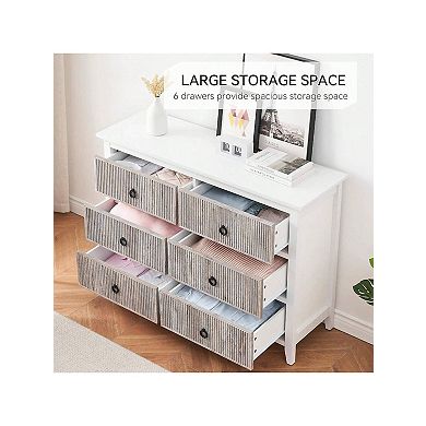 6 Drawer Waveform Fluted Dresser with Large Drawers, Anti-Tip Chest for Bedroom & Living Room,Gray