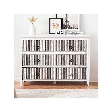 6 Drawer Waveform Fluted Dresser with Large Drawers, Anti-Tip Chest for Bedroom & Living Room,Gray