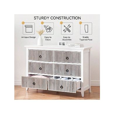 6 Drawer Waveform Fluted Dresser with Large Drawers, Anti-Tip Chest for Bedroom & Living Room,Gray