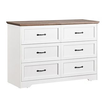 Wood Dresser with 6 Drawers, Tall Storage Cabinet with Large Drawers & Metal Handles,Brown