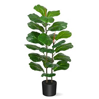 39 Inch Artificial Fiddle Leaf Fig Tree with Natural Wood Trunk Tropical Faux Plant
