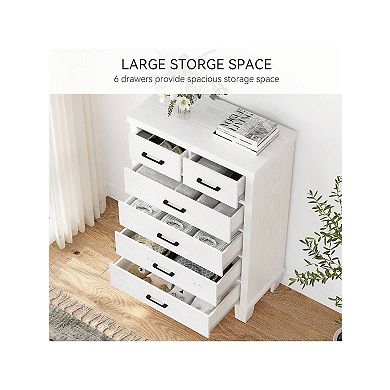 Modern 6-Drawer Grey Wooden Dresser, 45" Tall Chest with Large Storage for Bedroom & Entryway,White