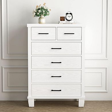 Modern 6-Drawer Grey Wooden Dresser, 45" Tall Chest with Large Storage for Bedroom & Entryway,White