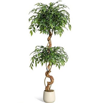 5FT Artificial Ficus Tree in Sturdy White Pot Indoor Faux Plant for Home & Office Decor