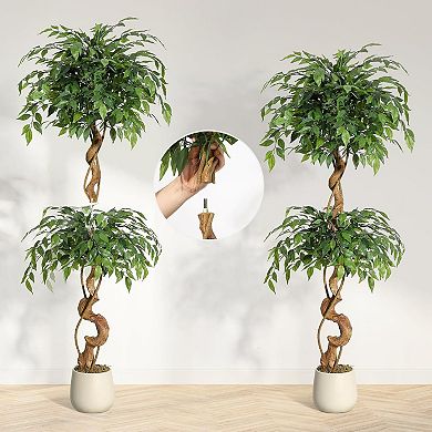 5FT Artificial Ficus Tree in Sturdy White Pot Indoor Faux Plant for Home & Office Decor