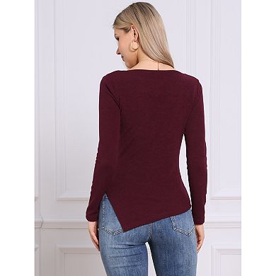 Women's Long Sleeve Boat Neck Fall Winter Irregular Hem Long Sleeve Casual Pullover Sweater Shirts