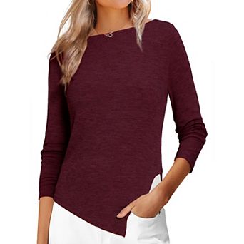 Women's Long Sleeve Boat Neck Fall Winter Irregular Hem Long Sleeve Casual Pullover Sweater Shirts