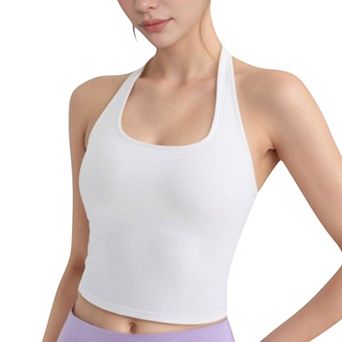 Women's Halter Neck Cropped Tank Top with Built-In Bra and Stretch Fabric for Workout or Casual Wear